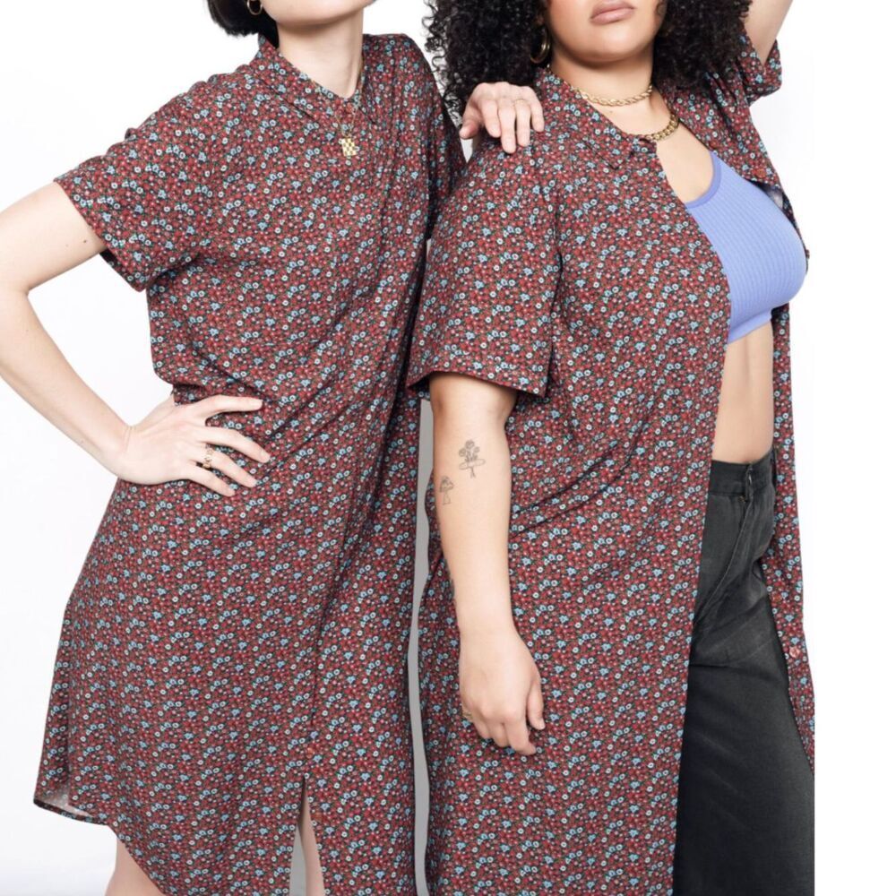 Wildfang The Empower Short Sleeve Shirt Dress L – Unisex Floral Cinnamon